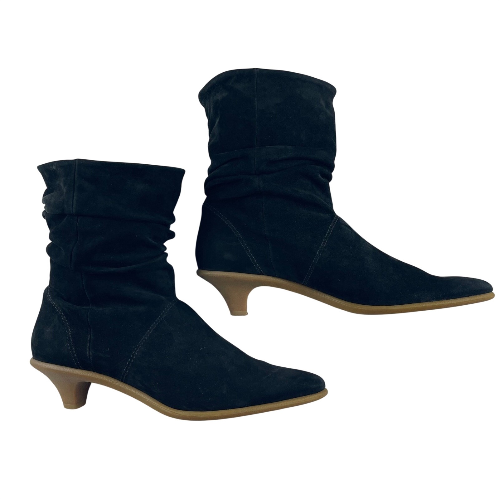 Bcbgmaxazria Black Suede Ruched Kitten Heel Ankle Boots Women's Size 10